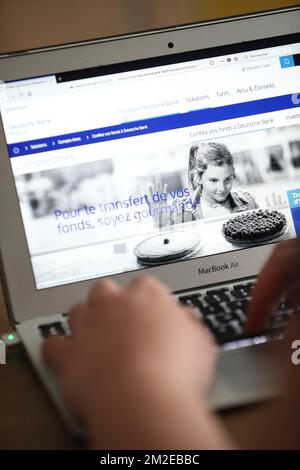 Illustration picture shows the website of bank Deutsche Bank in French, Monday 09 April 2018 in Charleroi. BELGA PHOTO VIRGINIE LEFOUR  Stock Photo