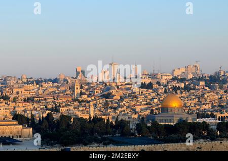 Early morning views of Jerusalem from the Mount of Olives in East Jerusalem. Stock Photo