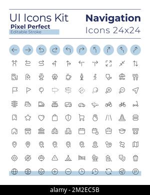 Tracking real time location pixel perfect linear ui icons set Stock Vector