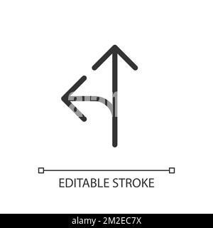Straight and turn left sign pixel perfect white linear ui icon for dark ...