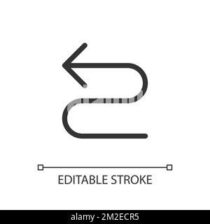Left winding road arrow pixel perfect linear ui icon Stock Vector