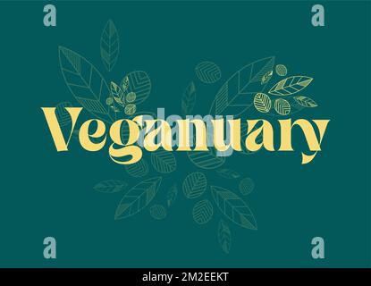 Veganuary Text design vector illustration on a green background. Stock Vector