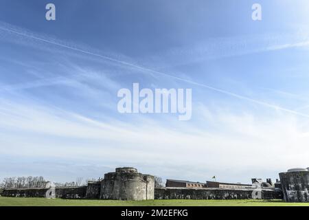 The breendonk fort is a part of the second defense line arougn Antwerpen during first world war. It was a prisonner nazi camp during the second word war | Le frot de Breendonk fait partie de la seconde ligne de defense autour d'Anvers pendant la premiere guerre mondiale. Il est un camp de concentration nazi durant la seconde guerre mondiale. 15/04/2018 Stock Photo