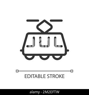 Electric trolleybus pixel perfect linear ui icon Stock Vector