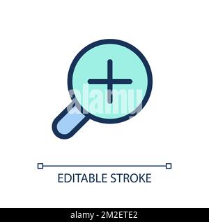Magnifying glass with plus for map pixel perfect RGB color ui icon Stock Vector