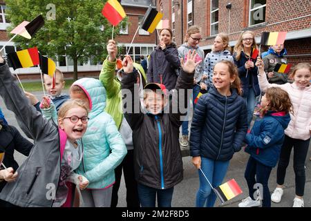 Illustration picture shows a visit to the Sint-Rembert school, part of a visit of the Belgian Royal couple to Torhout, Tuesday 15 May 2018. BELGA PHOTO KURT DESPLENTER Stock Photo