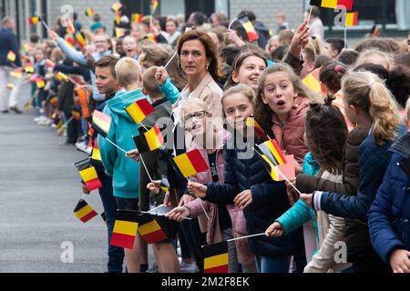 Illustration picture shows a visit to the Sint-Rembert school, part of a visit of the Belgian Royal couple to Torhout, Tuesday 15 May 2018. BELGA PHOTO KURT DESPLENTER Stock Photo