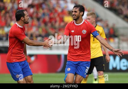 Costa Rica's Bryan Ruiz celebrates after scoring during a friendly soccer game between Belgian national team The Red Devils and Costa Rica, Monday 11 June 2018, in Brussels. Both teams prepare the upcoming FIFA World Cup 2018 in Russia. BELGA PHOTO VIRGINIE LEFOUR Stock Photo