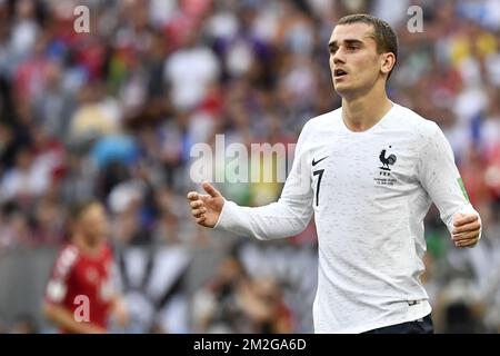 France's Antoine Griezmann pictured during the soccer game between France and Denmark, the third game in group C at the 2018 FIFA World Cup, in the Luzhniki stadium in Moscow, Russia, Tuesday 26 June 2018. BELGA PHOTO DIRK WAEM Stock Photo
