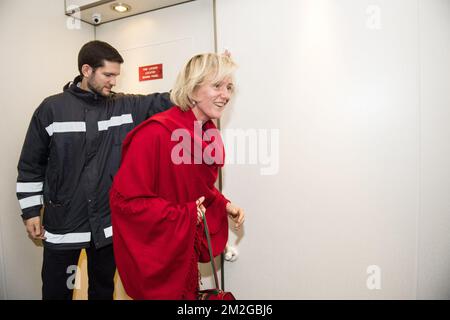 Princess Astrid of Belgium opens the door at the arrival in Montevideo with a ferry from Buenos Aires, on the third day of a Belgian Economic mission to Argentina ad Urugay, Wednesday 27 June 2018. Several federal and regional ministers accompany the princess on a week-long economic mission to Argentina and Uruguay. BELGA PHOTO LAURIE DIEFFEMBACQ Stock Photo