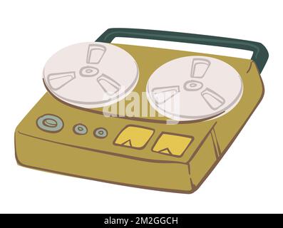 Old school magnetophone with handle and bobbins Stock Vector