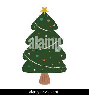 Christmas tree vector illustration isolated on white background. Stock Vector