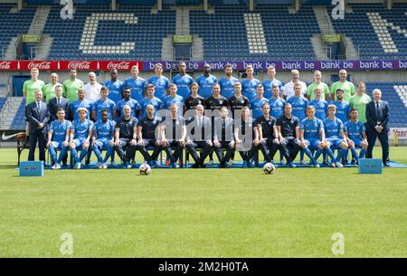 (top L-R) Genk's physiotherapist Matthias Didden; Genk's soigneur Jacques Raymaekers; Genk's physiotherapist Jan Theunis; Genk's warehouseman Alain Vanderlinden; 10 Genk's Aly Mbwana Samatta; 06 Genk's Sebastien Dewaest; 25 Genk's Sander Berge; 93 Genk's Zinho Gano; 17 Genk's Ibrahima Seck; 04 Genk's Dries Wouters; 23 Genk's Rubin Seigers; 02 Genk's Jakub Brabec; Genk's warehouseman Escolastico Moreno; Genk's Physiotherapist Erwin Kelchtermans; Genk's osteopath Jan Berx; (middle row L-R) Genk's doctor Johan Jespers; Genk's doctor Philip Thys; 07 Genk's Nikolaos Karelis; 18 Genk's Ruslan Malino Stock Photo