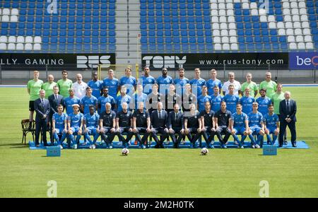 (top L-R) Genk's physiotherapist Matthias Didden; Genk's soigneur Jacques Raymaekers; Genk's physiotherapist Jan Theunis; Genk's warehouseman Alain Vanderlinden; 10 Genk's Aly Mbwana Samatta; 06 Genk's Sebastien Dewaest; 25 Genk's Sander Berge; 93 Genk's Zinho Gano; 17 Genk's Ibrahima Seck; 04 Genk's Dries Wouters; 23 Genk's Rubin Seigers; 02 Genk's Jakub Brabec; Genk's warehouseman Escolastico Moreno; Genk's Physiotherapist Erwin Kelchtermans; Genk's osteopath Jan Berx; (middle row L-R) Genk's doctor Johan Jespers; Genk's doctor Philip Thys; 07 Genk's Nikolaos Karelis; 18 Genk's Ruslan Malino Stock Photo