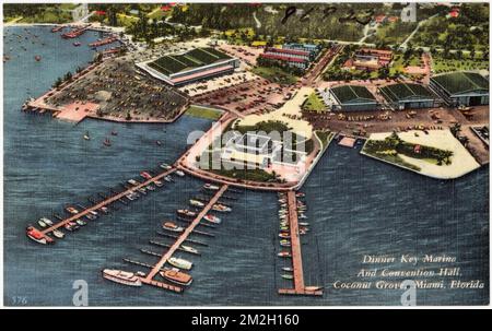 Dinner Key Marina and convention hall, Coconut Grove, Miami, Florida , Tichnor Brothers Collection, postcards of the United States Stock Photo