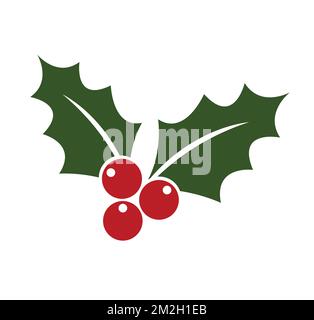 Christmas holly vector art icon isolated on white background. Stock Vector