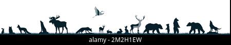 Silhouettes of forest animals. Vector illustration Stock Vector