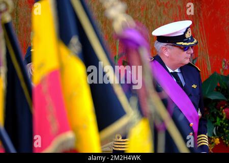 Prince Laurent of Belgium pictured during the military parade on the Belgian National Day, in Brussels, Saturday 21 July 2018. BELGA PHOTO NICOLAS MAETERLINCK Stock Photo
