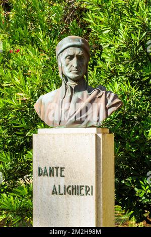 Bust of Dante Alighieri (1265 – 1321) Italian poet, writer and philosopher - Trapani, Sicily, Italy Stock Photo