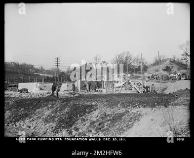 Distribution Department, Hyde Park Pumping Station, foundation walls, Hyde Park, Mass., Dec. 20, 1911 , waterworks, pumping stations, construction sites Stock Photo