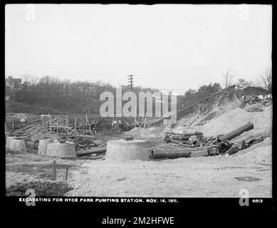 Distribution Department, Hyde Park Pumping Station, excavating, Hyde Park, Mass., Nov. 14, 1911 , waterworks, pumping stations, construction sites Stock Photo