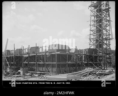 Distribution Department, Hyde Park Pumping Station, from the northeast, Hyde Park, Mass., Jul. 19, 1912 , waterworks, pumping stations, construction sites Stock Photo