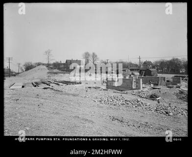 Distribution Department, Hyde Park Pumping Station, foundations and grading, Hyde Park, Mass., May 1, 1912 , waterworks, pumping stations, construction sites Stock Photo