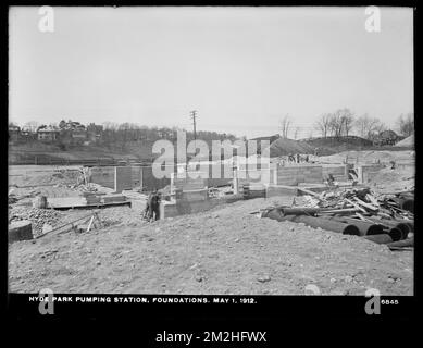 Distribution Department, Hyde Park Pumping Station, foundations, Hyde Park, Mass., May 1, 1912 , waterworks, pumping stations, construction sites Stock Photo