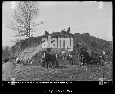 Distribution Department, Hyde Park Pumping Station, excavating, Hyde Park, Mass., Nov. 2, 1911 , waterworks, pumping stations, construction sites Stock Photo