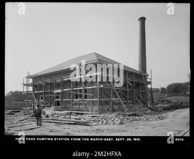 Distribution Department, Hyde Park Pumping Station, from the northeast, Hyde Park, Mass., Sep. 28, 1912 , waterworks, pumping stations, construction sites Stock Photo