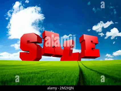 3d Sale image on abstract background with sky and field. Color vector illustration Stock Vector