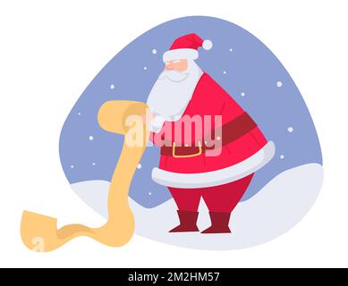 Santa Claus reading list of wishes for Christmas Stock Vector