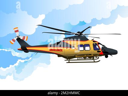 Ambulance and army helicopter. Vector 3d illustration Stock Vector