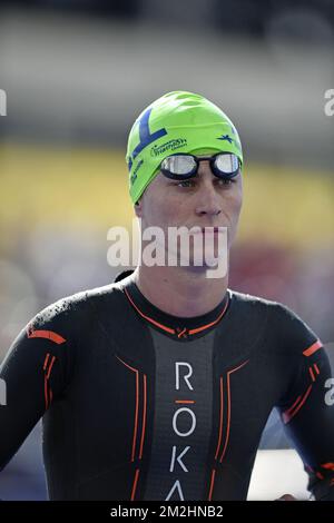 Belgian triathlete Marten Van Riel pictured at the start of the men's triathlon event at the European Championships, in Glasgow, Scotland, Friday 10 August 2018. European championships of several sports will be held in Glasgow from 03 to 12 August. BELGA PHOTO ERIC LALMAND  Stock Photo