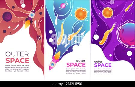 Outer space banner with planets and rockets vector Stock Vector