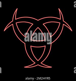 Neon horn Odin Triple horn of Odin red color vector illustration image flat style light Stock Vector