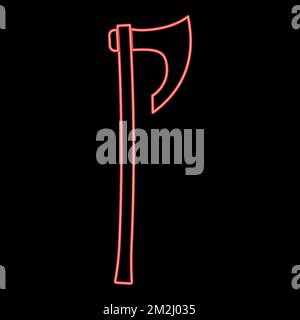 Neon ax with long handle Viking ax red color vector illustration image flat style light Stock Vector