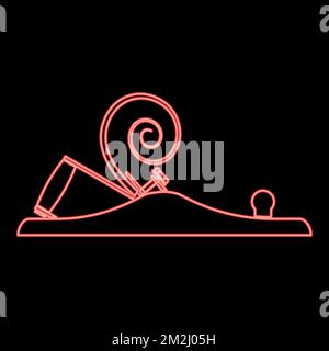 Neon carpenter's plane with metal with shaving wood Joiner's plane red color vector illustration image flat style light Stock Vector