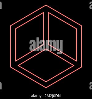 Neon abstract cube shape Hexagon box red color vector illustration image flat style light Stock Vector