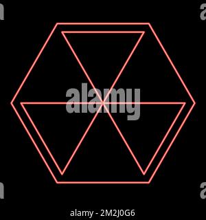 Neon abstract cube shape Hexagon box red color vector illustration image flat style light Stock Vector