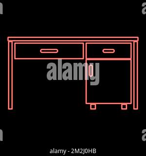 Neon desk Business office desk Written table Workplace in office concept red color vector illustration image flat style light Stock Vector
