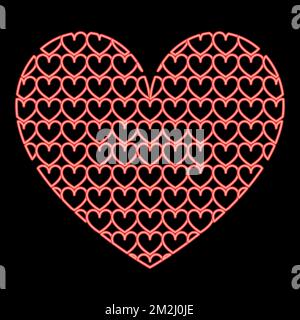 Neon heart with hearts inside Heart pattern in heart red color vector illustration image flat style light Stock Vector