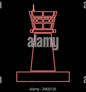 Neon airport control tower Control tower air traffic red color vector illustration image flat style light Stock Vector