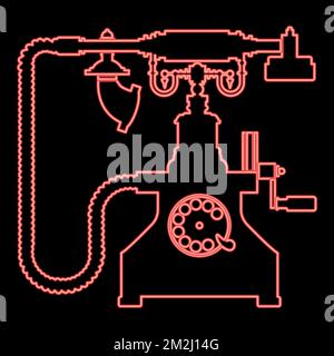 Neon vintage telephone retro rotary plate Antique phone Old phone Retro phone Rarity telephone Vintage phone Antique telephone Rarity phone red color Stock Vector