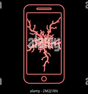 Neon smartphone with crack on display Broken modern mobile phone Shattered smartphone screen Phone with broken matrix of screen Cell phone with Stock Vector