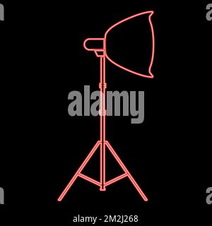 Neon spotlight on tripod Light projector Softbox on tripod Tripod light Equipment for professional photography Theater light red color vector Stock Vector
