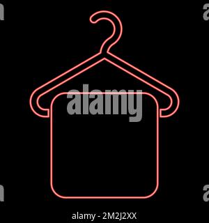Neon towel on hanger Hanger towel Clothes hanger with hanging towel red color vector illustration image flat style light Stock Vector