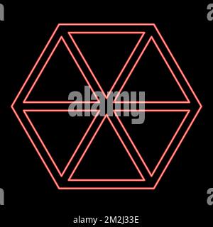 Neon abstract cube shape Hexagon box red color vector illustration image flat style light Stock Vector