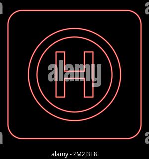 Neon helicopter landing pad Helicopter place red color vector illustration image flat style light Stock Vector