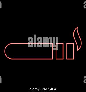 Neon cigar with smoke Luxury Havana cigar Smoking cigar concept red color vector illustration image flat style light Stock Vector